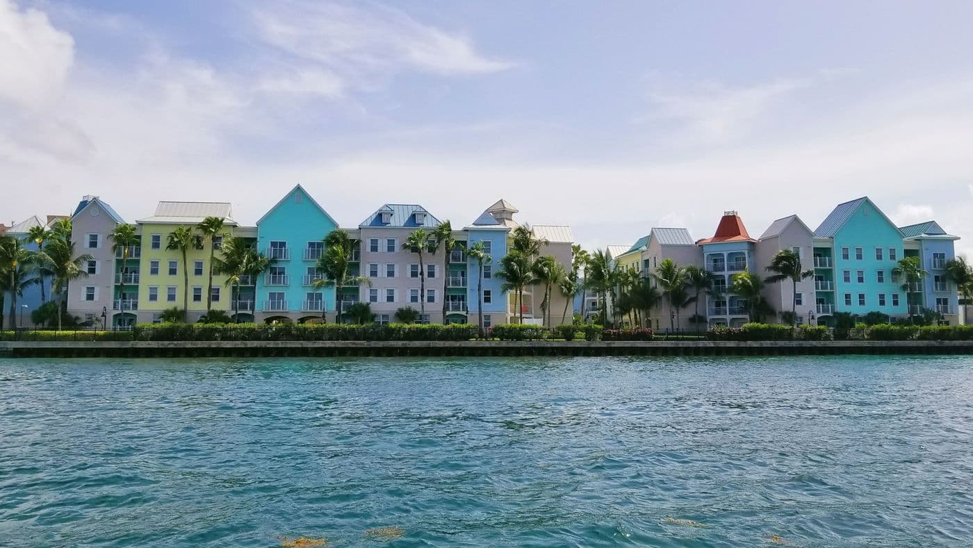Pastel harbourfront townhouses, Nassau harbour